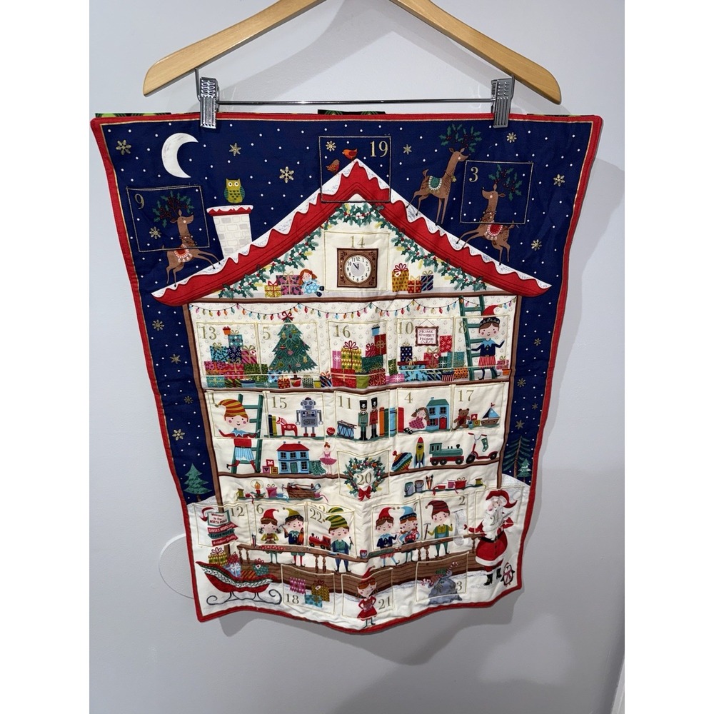 Christmas Advent Calendar Santa's Workshop 21x27" EUC N